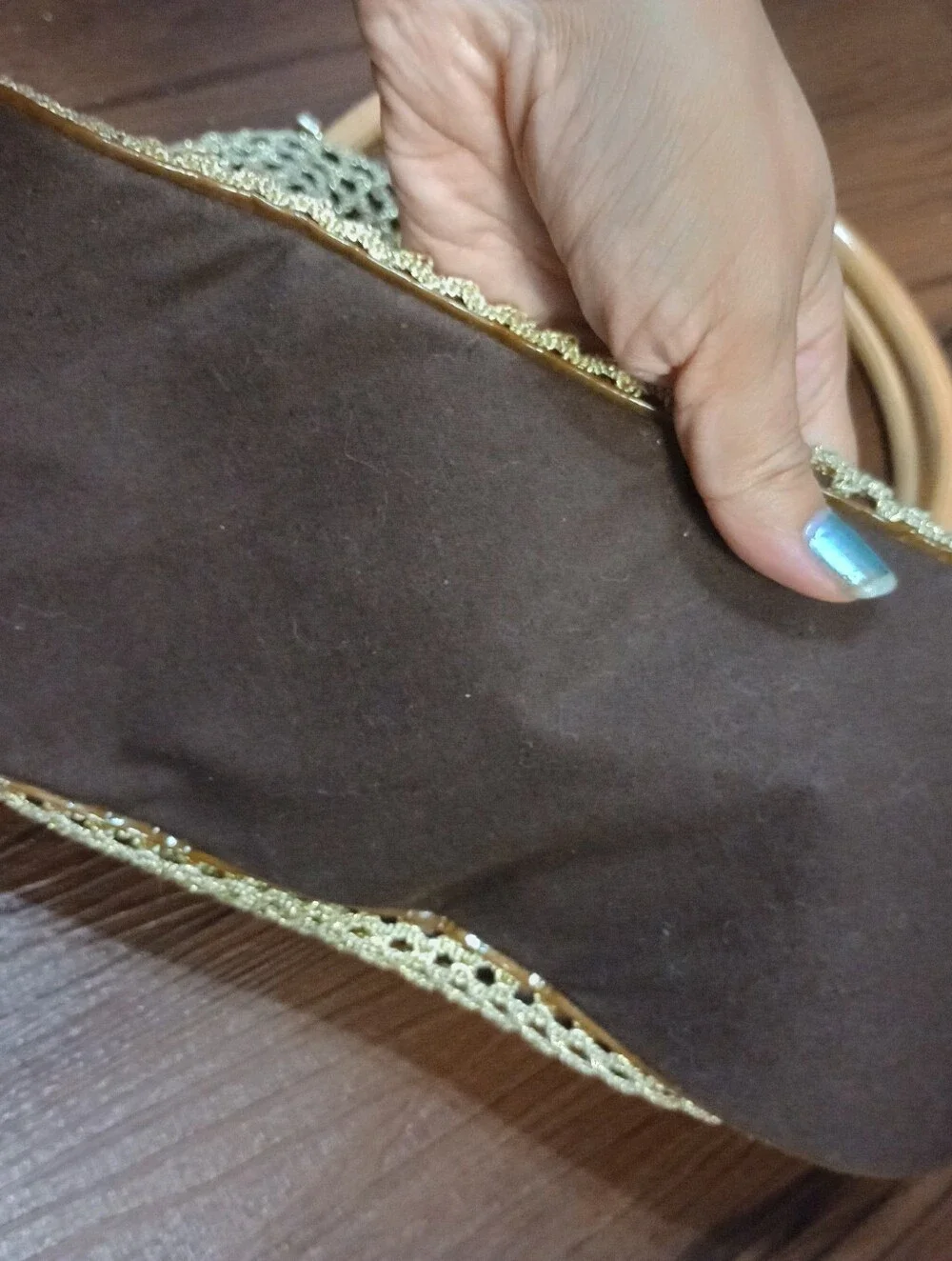 Kate Spade Wooden Handle Metallic Gold Mesh Hand Bag